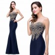 Deep Blue Embroidered Fish Tail Gown (FREE Stick On Bra)